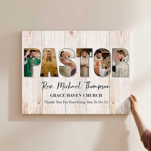 Foto collage su tela personalizzata &quot;PASTORE&quot; - Regalo personalizzato di apprezzamento per la chiesa per pastore, ministro, leader spirituale