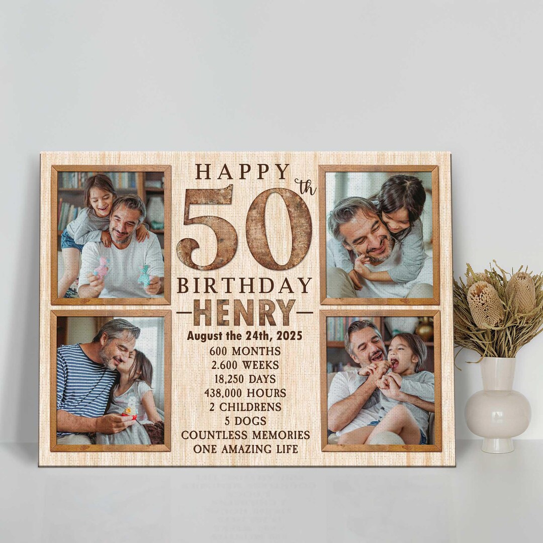 Personalized 50th Birthday Photo Collage Canvas: Rustic Farmhouse Style ...
