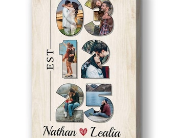 Lienzo de collage de fotos personalizado: regalo rústico para boda, aniversario o compromiso