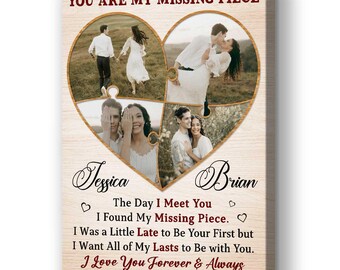 Lienzo con foto de pareja personalizado, regalo de aniversario con forma de corazón de rompecabezas