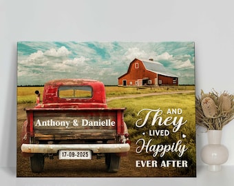 Lienzo de boda personalizado: camión rústico vintage, felices para siempre