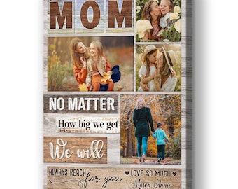 Lienzo con collage de fotos personalizado para mamá: estilo acuarela rústico