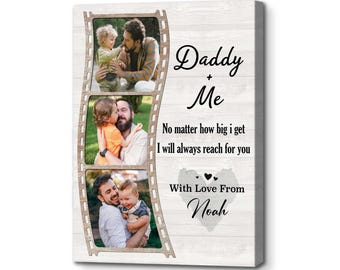 Personalized Dad Photo Canvas, Daddy and Me Film Strip Print, Custom Family Gift
