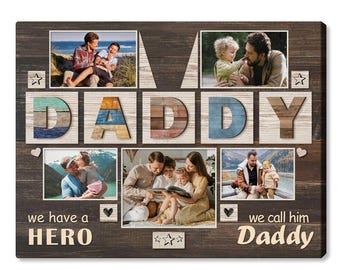 Lienzo personalizado con foto de papá: textura de madera rústica, regalo personalizado para el Día del Padre