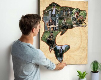 Lienzo con collage de fotos de pesca personalizado: regalo de pescador, arte mural para exteriores
