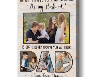 Lienzo fotográfico personalizado para papá, regalo de collage familiar personalizado, arte de pared rústico