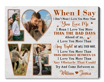 Lienzo personalizado con foto de pareja: regalo de aniversario con frase de amor