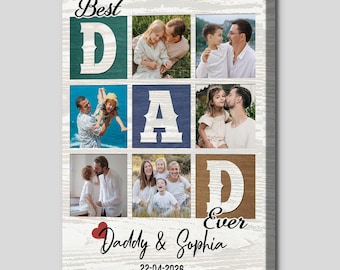 Custom Dad Photo Collage Canvas, Personalized Picture Gift for Father from Daughter Son