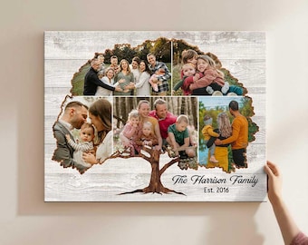 Lienzo collage de fotos de árbol genealógico personalizado: regalo de aniversario personalizado