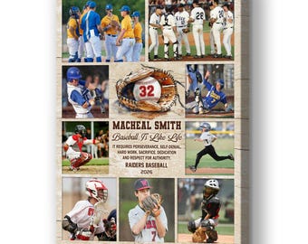 Lienzo con collage de fotos de béisbol personalizado / Regalo para la noche de graduación