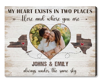 Show Your Love Across the Miles: Custom Photo & Map Art on Canvas for Couples