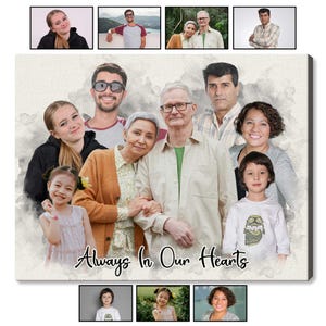 Personalized  &quot;Always In Our Hearts&quot;  Memorial Canvas – Custom Family Tribute Gift for Loved Ones Passed, Photo Collage Keepsake
