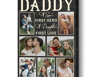 Personalized Daddy Photo Collage Canvas, Son's First Hero, Daughter's Love keepsake