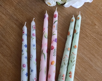Floral Taper Candles Set of 2, Decorative Candle Set, Spring Candles, Gift for Her, table Decor