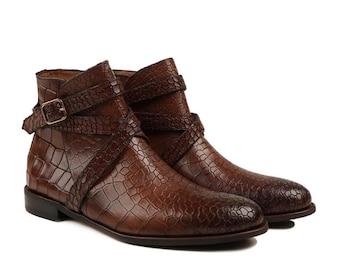 Handgemachte braune Jodhpur Stiefel aus strukturiertem Leder