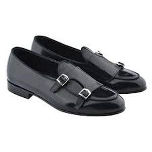 Handmade Black Color Original Calf Leather Stylish Belgian Monk Strap Shoes For Men's