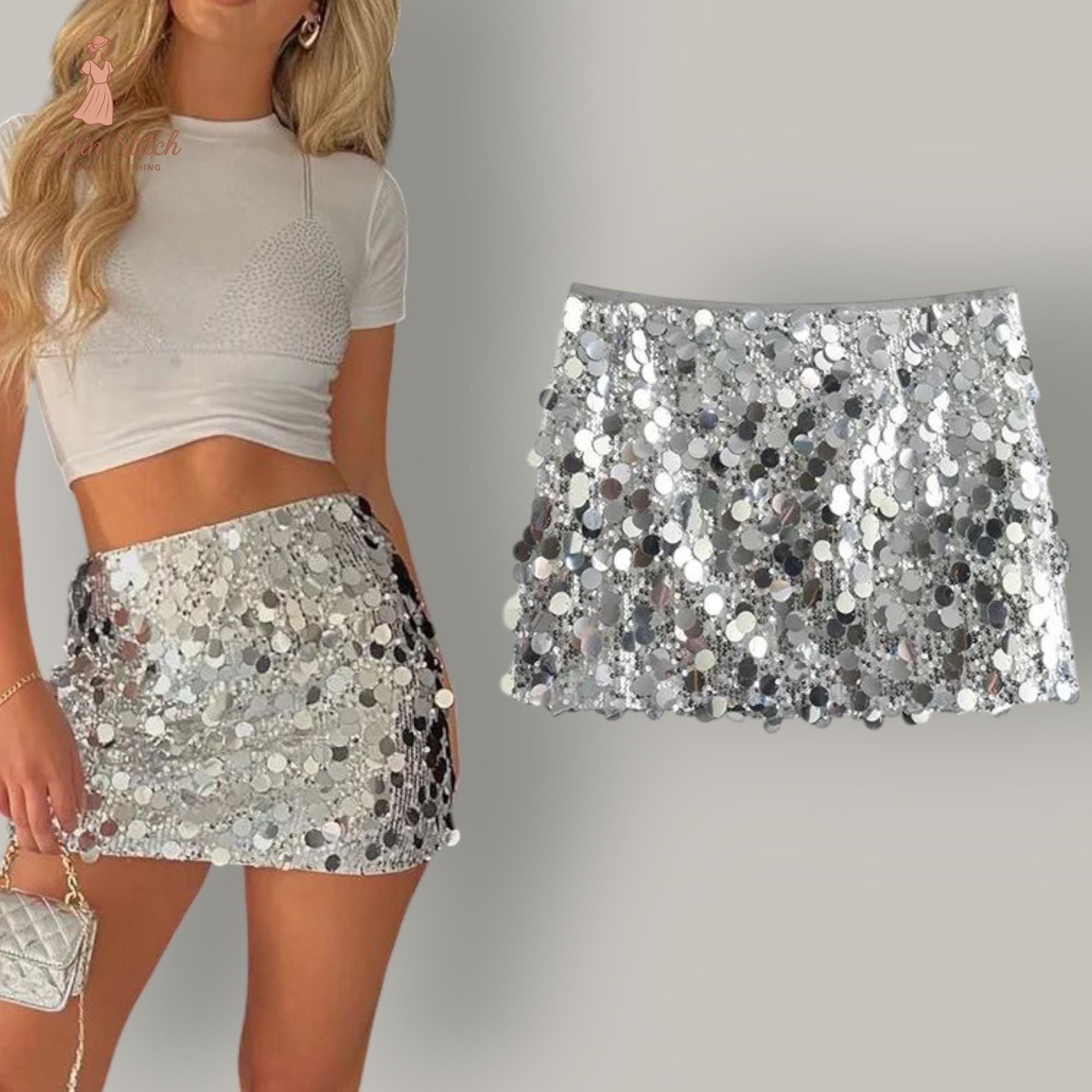 Sequin Embellished Plus Size Sequin Skirt Quilt Purple Sequin