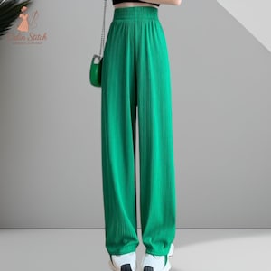 Women’s Thin Summer Wide-Leg Pants – High Waist Elastic Casual Trousers, Lightweight Straight Leg Lounge Pants for Spring & Travel
