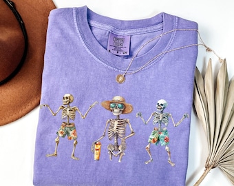 Comfort Colors® Funny Dancing Skeletons, Trendy Skeleton Shirt, Cute Summer Shirt, Funny Summer Beach Skeleton Shirt, Beach Shirt, Beach Tee