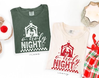 Oh Holy Night Retro Family Shirt, Christian Christmas Tee, Nativity Scene T-Shirt, Christmas Jesus Nativity Shirt, Faith Based Holiday Shirt