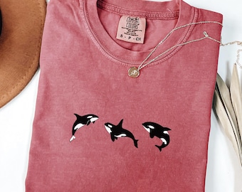 Comfort Colors® Trio of Orcas T-Shirt, Unisex Orca Tshirt, Whale Shirt, Orca Shirt, Shark Shirt, Marine Biology Gift Sea Animal Lover Shirt