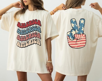 Comfort Colors® Retro America Shirt, 4th of July Shirt, Groovy 4th of July Shirt, USA Shirt, Memorial Day, Patriotic Shirt Stars and Stripes