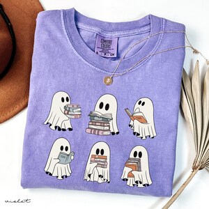 Comfort Colors® Retro Ghost Reading Books Shirt, Librarian Ghost Halloween, Halloween Teacher Tee, Halloween Shirt, Teacher Gift, Boo School