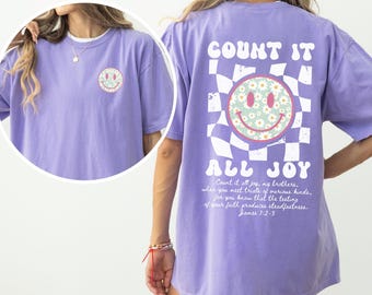 Comfort Colors® Count it All Joy Shirt, Retro Christian Tee, Preppy Christian Tee, Bible Verse Tee, Oversized Christian Tee, Smile Christian