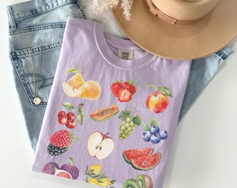 Comfort Colors® Tropical Fruit T-Shirt, Cute Fruity Shirt, Cottagecore Lemon Citrus Strawberry Aesthetic Retro Summer Vibe Tee, Gift For Her