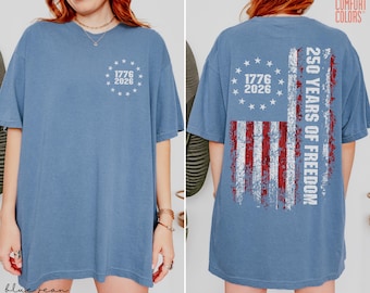 Comfort Colors® Retro Usa 250 Shirt, 250 Years of Freedom, Celebrate 250th Anniversary Shirt Usa Flag Tee 4th of July Shirt Patriotic Gift