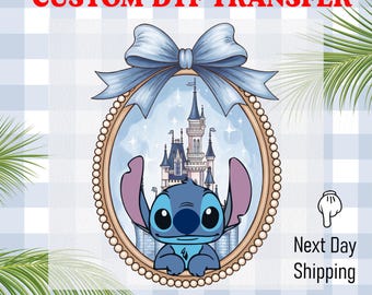 Retro Stitch Coquette Dtf Transfer, Cute Stitch Shirt Dtf, Cartoon Character Shirt Dtf Design, Princess Magical Castle Bow, Iron On Transfer