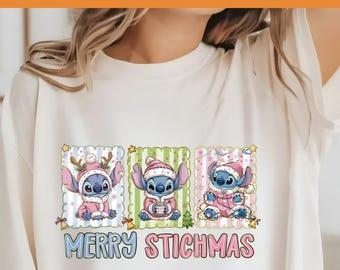 Merry Stitchmas DTF Transfer, Stitch Christmas Ready To Press, , Stitchmas Holiday Heat Press DTF, Disney Stitch Christmas DTF Print