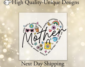 Mother Definition Ready To Press DTF, Heart Made Of Words DTF Transfer, Strong Gentle Loving Mother DTF Print, Mother Doodles Shirt Iron On