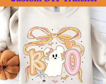 Boo Ghost Patch Halloween Dtf,  Ghost Boo Coquette Disney DTF, Disney Patchwork Halloween Dtf Transfers, Minnie Ghost Spooky