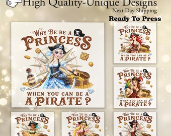 Disney Princess Pirate DTF Transfer Design,Elza Ariel Belle Jasmine Snow White Tiana Pirate Theme Shirt Print Custom Gift Idea,Disney Dtf