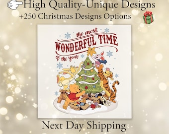 Transferencia DTF de Winnie the Pooh para Navidad, DTF de Pooh y sus amigos para Navidad, Impresión DTF personalizada de Pooh para Navidad de Disney, DTF para prensa de calor