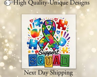 Autism DTF Transfer Iron On Heat Transfer - Ready to Press Hot Peel, Support Squad Autism Awareness DTF Transfer