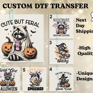 Retro Spooky and Feral Raccoon Ready To Press DTF, Funny Halloween Raccoon DTF Transfer, Pumpkin Raccoon Shirt Iron On, Spooky Season Print