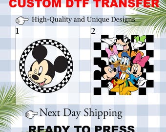Disney Mickey Mouse and Friends Checkered Ready To Press DTF, Retro Disney Back and Pocket Design DTF Transfer, Mickey and Co DTF Prints
