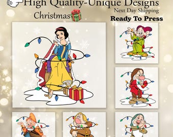 Christmas Snow White and Seven Dwarfs DTF Transfer, Ready To Press