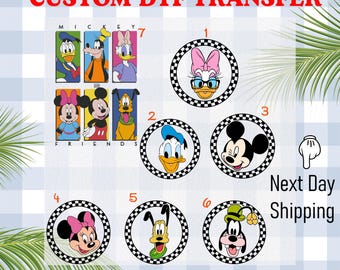 Mouse and Friends Checkered Ready To Press DTF, Retro Disney Back And Pocket Design DTF Transfer, Mickey And Co DTF Print, Disneyland Dtf