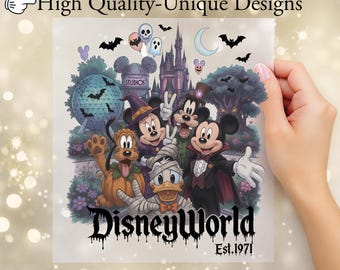 Transferencia DTF de Halloween de Disneyworld vintage, Fiesta de Mickey no tan aterradora (prensa térmica), DTF de Halloween de Disney, plancha de Walt Disneyworld