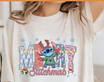 Transferencia DTF de Feliz Stitchmas, Stitch Navidad listo para imprimir, Prensa térmica navideña de Stitchmas, Impresión DTF de Disney Stitch Navidad