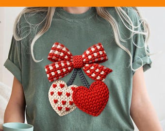 Faux Yarn Valentine Day Ready To Press DTF, Valentines Day Heart Dtf Transfer, Coquette Valentine Dtf Print, Cute Valentine Day Shirt Print