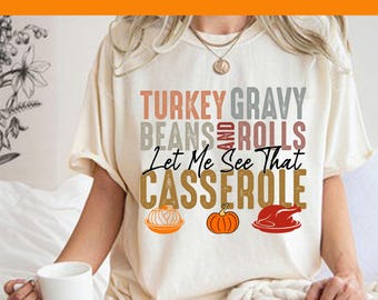 Thanksgiving Turkey, Gravy, Beans, and Rolls DTF Transfer - Ready to Press