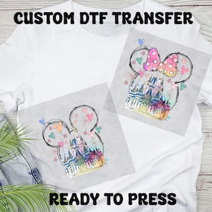 Disney Castle Dtf Transfers, Disney Castle Ready To Press, Disney Water Color Castle Heat Press, Disney Minnie Castle Iron On Transfer