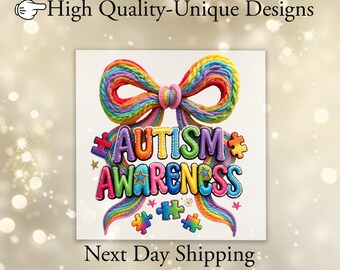 Autism Awareness Coquette Ready To Press DTF, Faux Yarn Autism Awareness DTF Transfer, Latch Hook Yarn Autism DTF Print, Autism Advocate Dtf