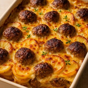 Cheesy Potato Meatball Gratin, Digital Download, Recipe Download, recipe print out, simple Breakfast, cook bake dessert, Amazing Recipe
