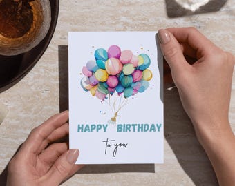Printable Birthday Card, Colorful Balloons (Digital Download)