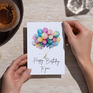 Druckbare Geburtstagskarte, Luftballons, zu Hause drucken, Jubiläumskarte, druckbare Geburtstagskarte. BC B8T